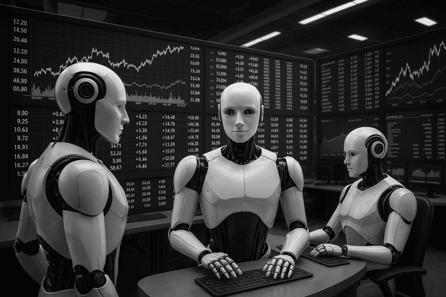 AI robots analyzing trading data