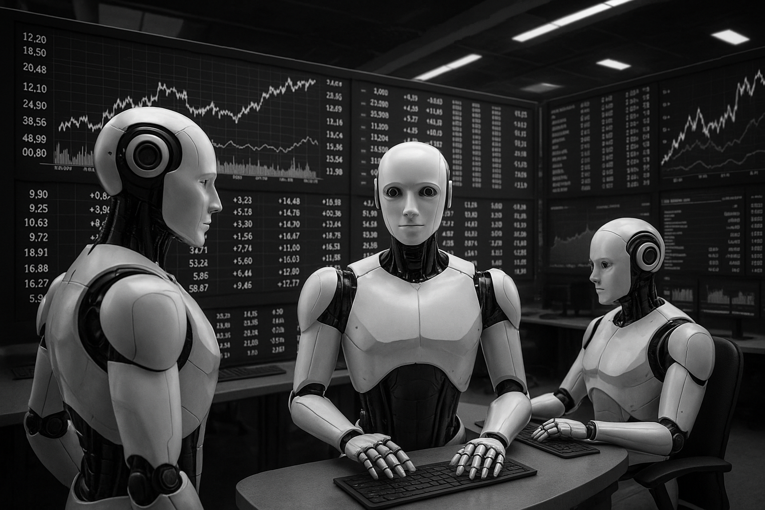 AI robots analyzing trading data